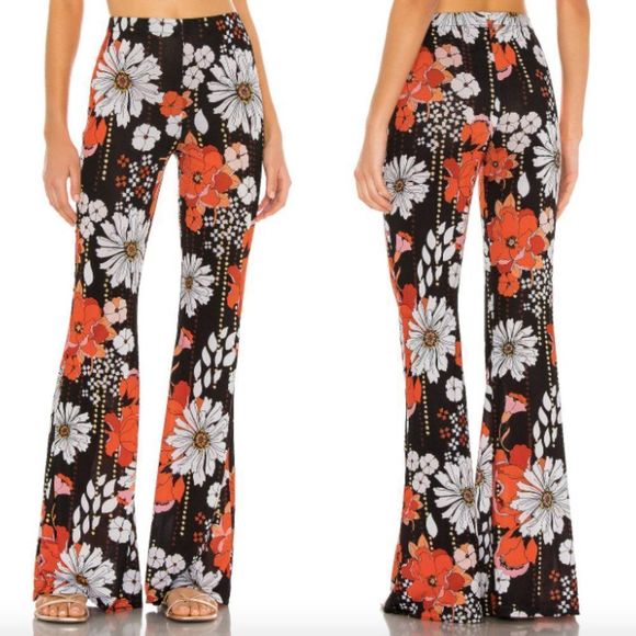 Beach Riot Pants - Beach Riot black orange white retro floral Natalie flare pants HEMMED FOR PETITE
